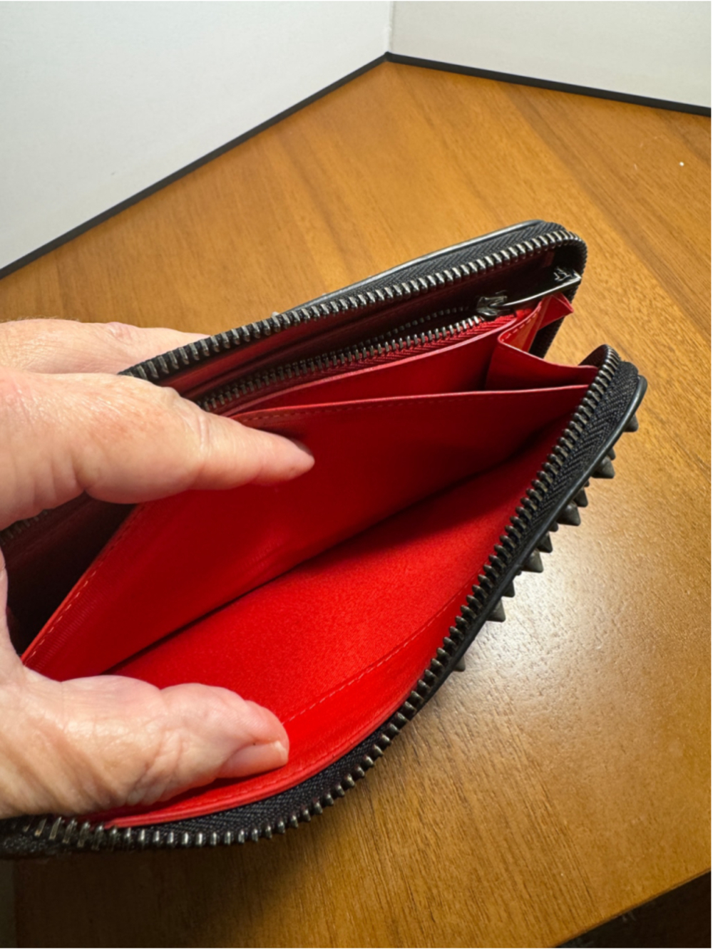 Christian Louboutin Black and Silver/Gunmetal Studded Long Wallet - Picture 9 of 12